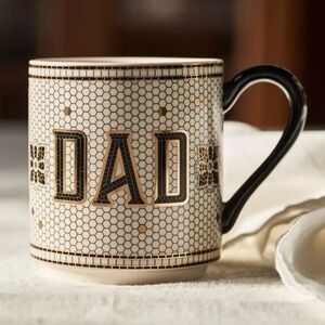 Anthropologie The Bistro Tile Stoneware DAD Mug Black and Gold